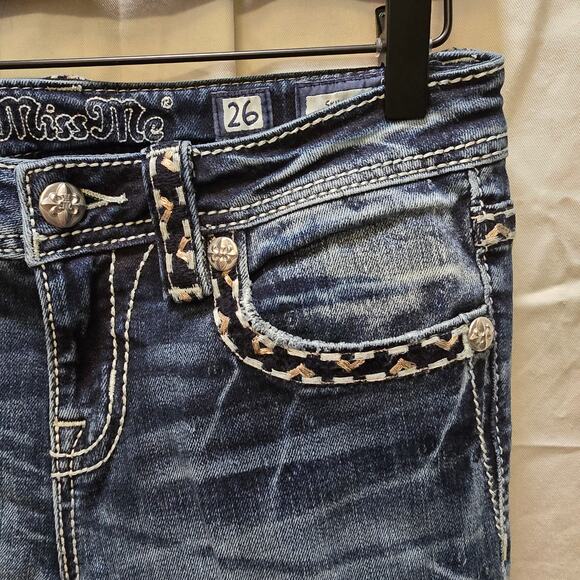 Miss Me Skinny Jeans bling rhinestone decorative stitching flap pockets size 26 - Picture 3 of 11